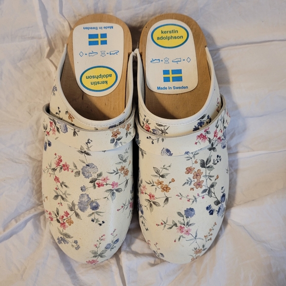 Kerstin adolphson Women PlatformLeather Shoes Floral Size 6.5 Made in Sweden - Picture 2 of 5